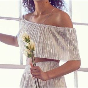 NWT! Silver off Shoulder Crop Top